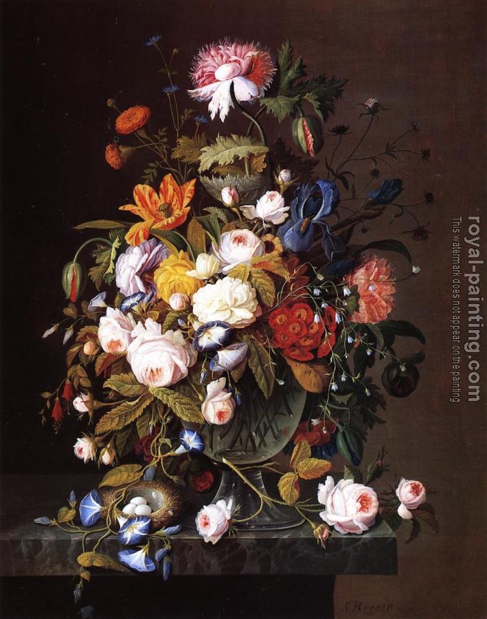 Severin Roesen : Floral Still Life with Bird's Nest